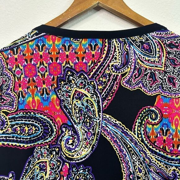 Lauren Ralph Lauren Multicolor Colorful Paisley Boat Neck Swing Top Size L - Picture 8 of 13